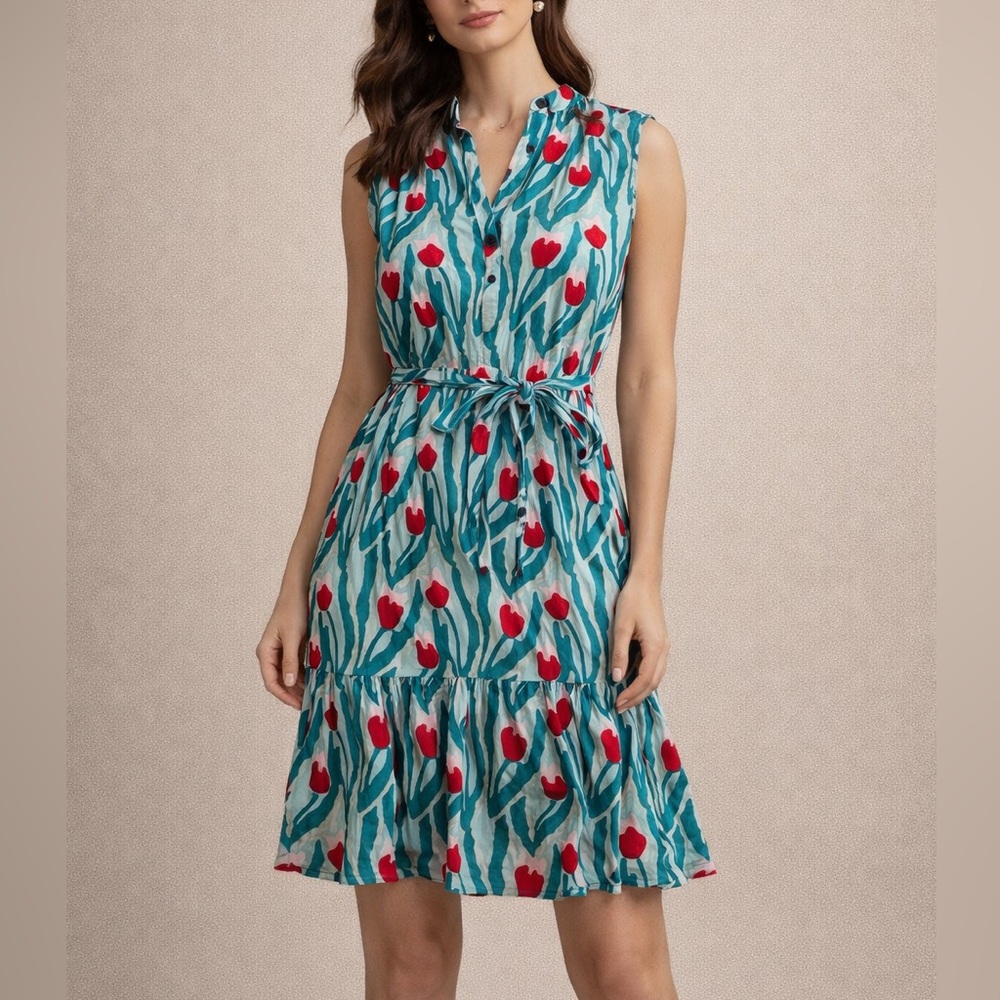 Mod’s Mahal Blockprint Sleeveless Belted Dress
